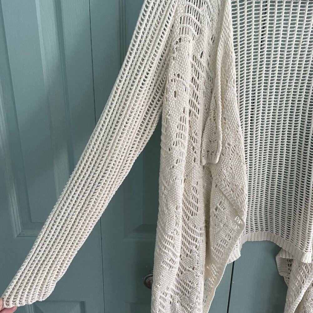 Lucky Brand‎ Womens Crochet Open Weave Wool Blend Off White Waterfall Cardigan M - Picture 2 of 9